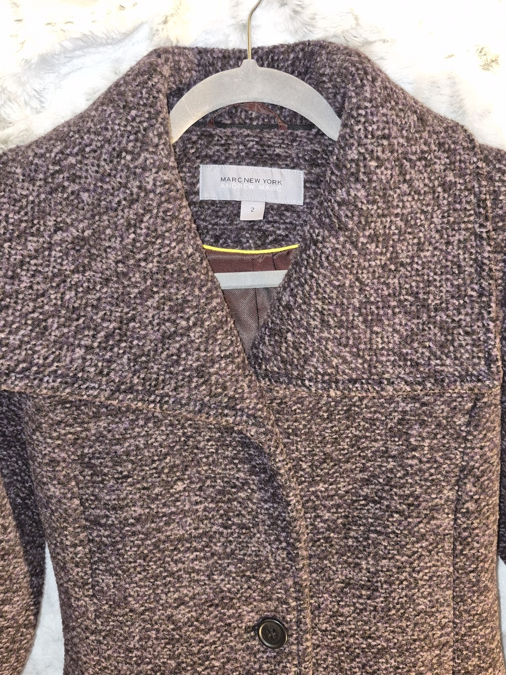 Marc New York Women's Textured Brown And Cream Wool-Blend Coat